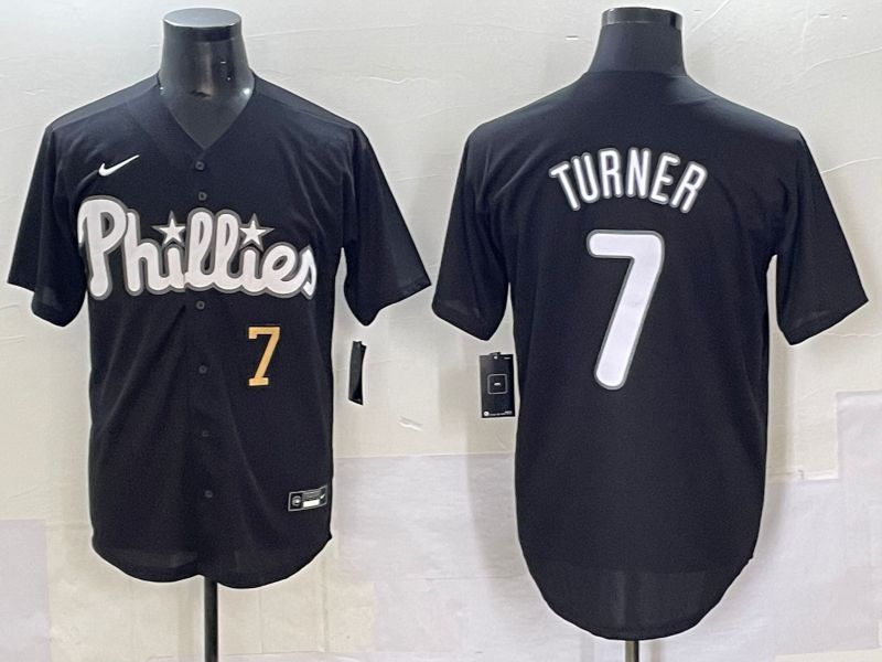 Men 2025 Philadelphia Phillies 7 Turner Black Fashion Nike MLB Jersey style 7093